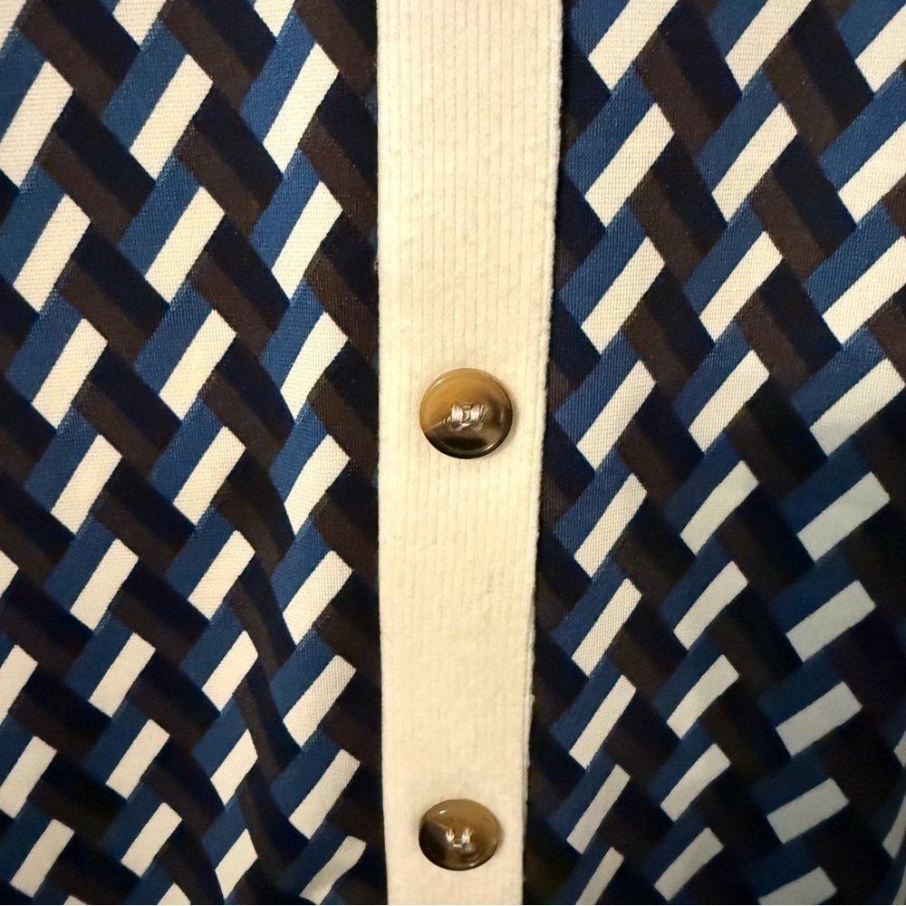 NWT Melloday Navy Cream Geometric Button Up Collared Long Sleeve Size L - Picture 7 of 10
